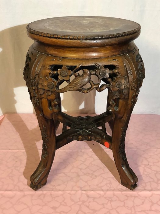 側面臺 (1) - 大理石, 木 - Chinees bijzettafeltje met marmer blad - 中國 - 1890-1900