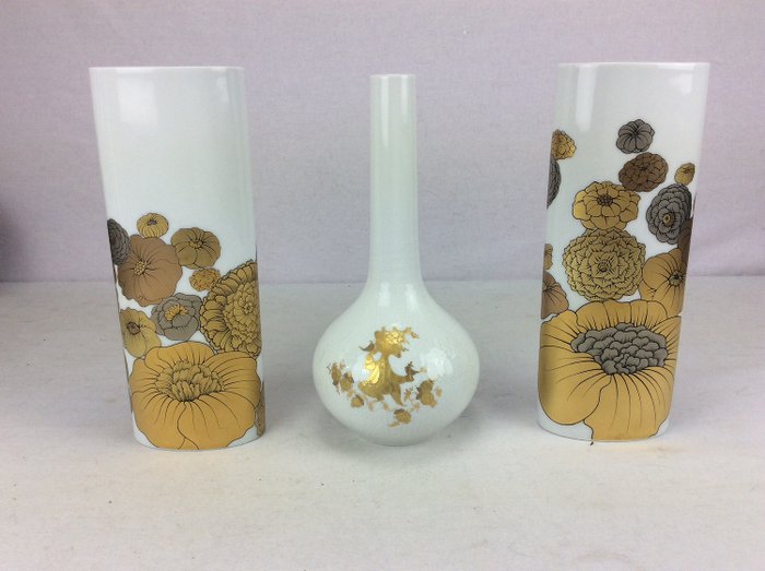 Bjorn Wiinblad - Rosenthal - Hand-painted and gilded vases (3) - Gold, Porcelain