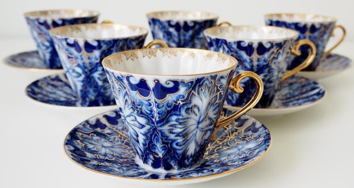 Nina Slavina - Lomonosov Imperial Porcelain Factory  - Serviciu de ceai (12) - Aur, Porțelan