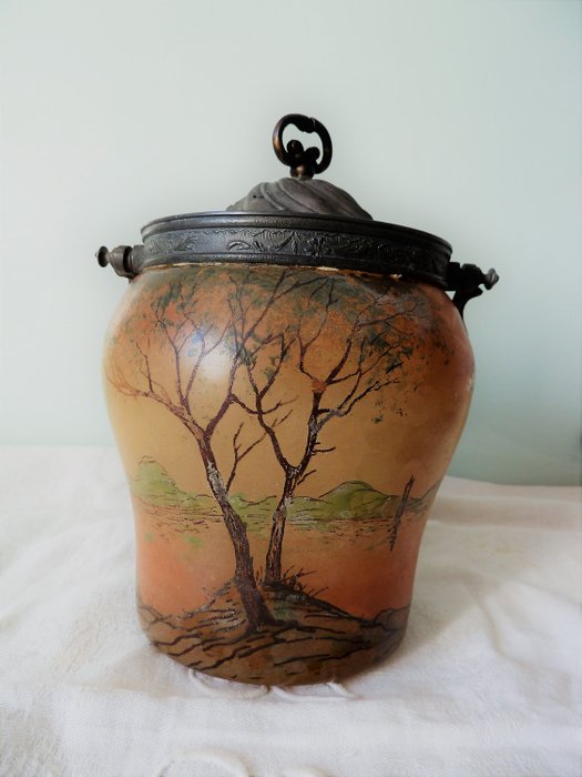 beautiful glass cookware jar enamelled with Legras (1) - Glass and Tin