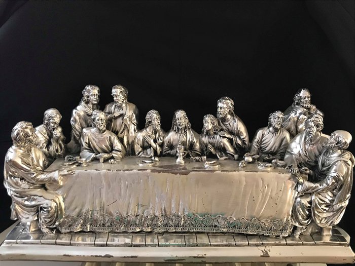 “最後的晚餐”雕塑 - 銀盤 - 義大利 - 20世紀初