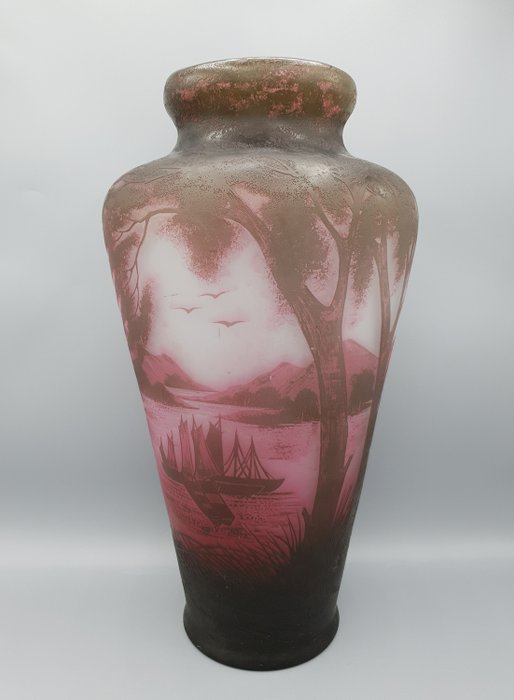 Georges Raspiller (1862-1952) - Acid-engraved conical vase