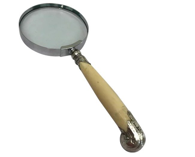 Magnifying glass with ivory handle and silver fittings + certificate - Glass, Ivory, Silver - Approx. 1870