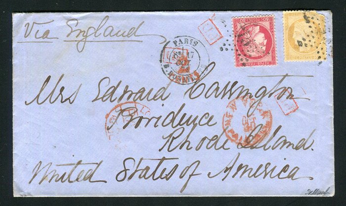 Frankreich 1873 - A rare letter from Paris bound for Providence (Rhode Island) with the N°57 & N°38