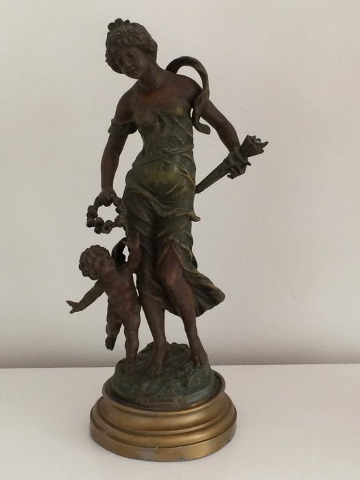 L & F Moreau - Skulptur "Die Belohnung" - Rohzink - Ende des 19. Jahrhunderts