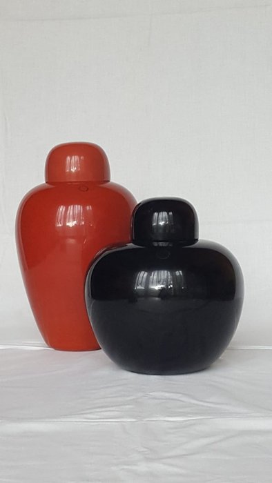 Venini - 中國人，有蓋子的花瓶 - 彩色玻璃