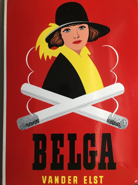 Koekelberg Brux - Rare enameled cigarettes plate BELGA Vander Elst - Enamel