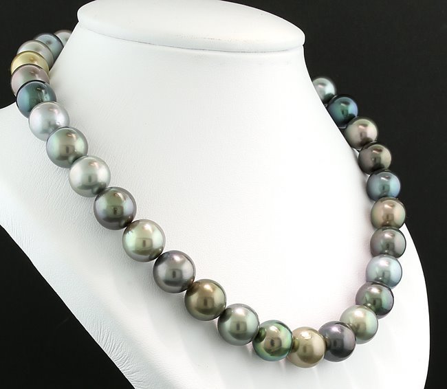 Tahiti pearls - Necklace Tahitian necklace around 12-13 mm peacocks ...