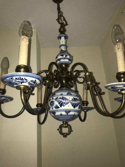 Lysekrone, Original håndmalte Delft blå (1) - Keramikk, Kobber