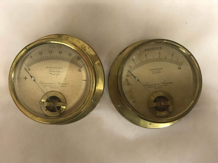 Voltmeter, Amperemeter (2) - Messing - Erste Hälfte des 20. Jahrhunderts