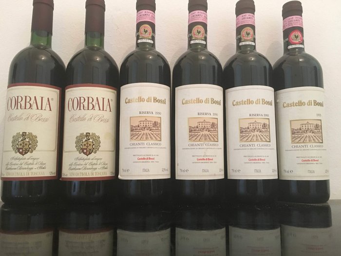 1990 x2 Corbaia, 1990 x2, 1991 Chianti Riserva, 1993 Chianti Castello di Bossi  - Toscana Riserva - 6 Botellas (0,75 L)