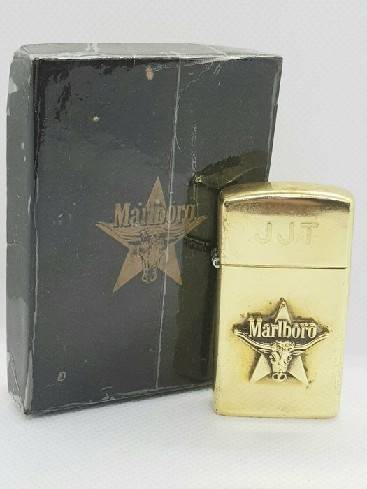 Zippo - 1992 *very rare* Marlboro Bull Horn Solid Brass Zippo lighter w/ original box