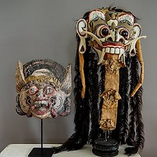 Indonesische Bali Holzmaske Drachenmske  40x34cm Mehrfarbig 