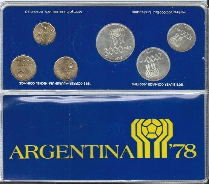 Argentina 1978 20 and 100 Pesos  World Soccer Championship 2 Coin Set UNC