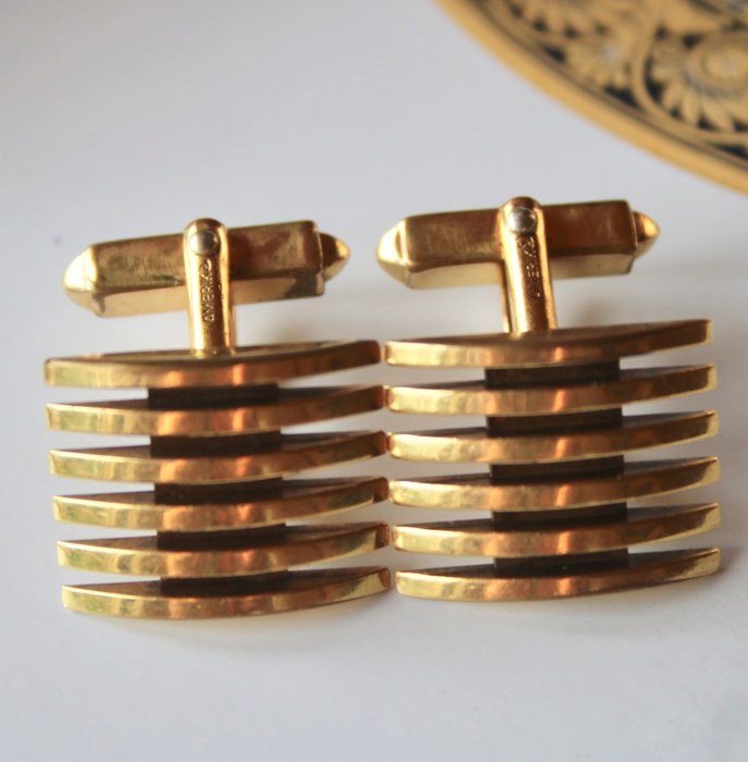 "Amerik" Gold-plated, Amerikaner Doublé - Antique striped Cufflinks