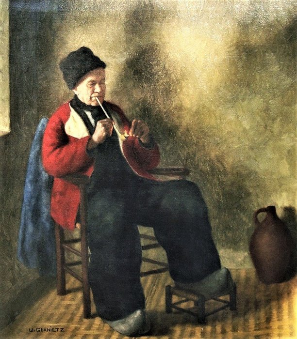 Wilhelm Gdanietz (1893-1962) - Pfeife rauchender Mann in einer holländischen Stube