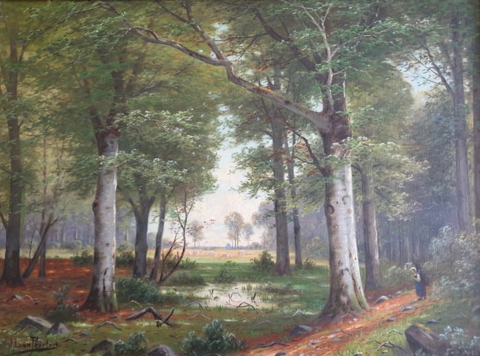 Jacobus Johannes van Poorten (1841-1914) - Waldlichtung mit Reisigsammlerin