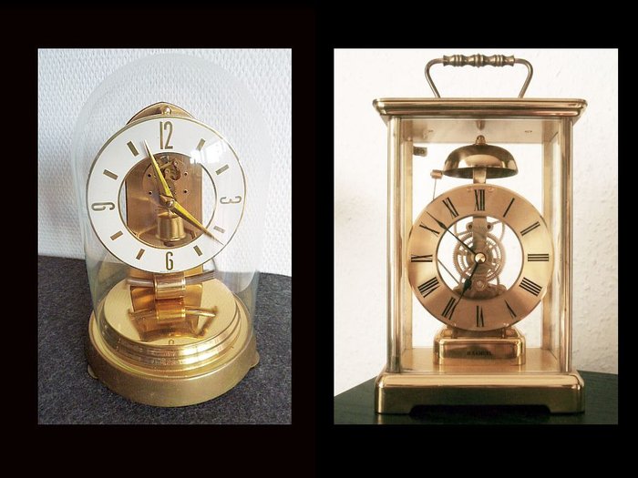 Kundo磁摆钟m。玻璃圆顶+塞缪尔骷髅桌钟 - 黄铜 - 20世纪