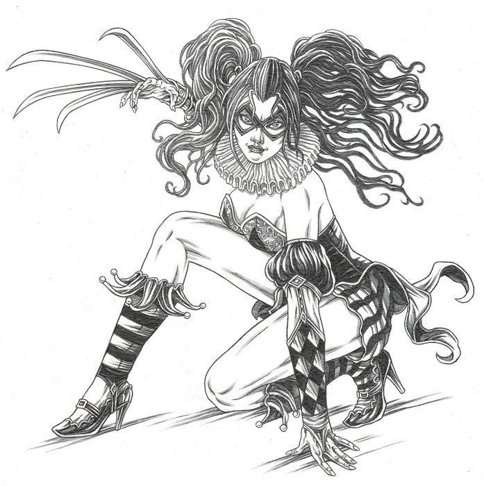 Harley Quinn Ninja - Elseworlds - Original Drawing - Mike Ratera - Potlood kunst