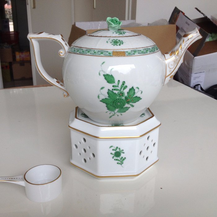 Herend - czajniczek i tealight Apponyi zielony (3) - Porcelana