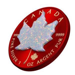Canada. 5 Dollars 2020 Maple Leaf Space RED with Real OPAL Stone - 1 Oz