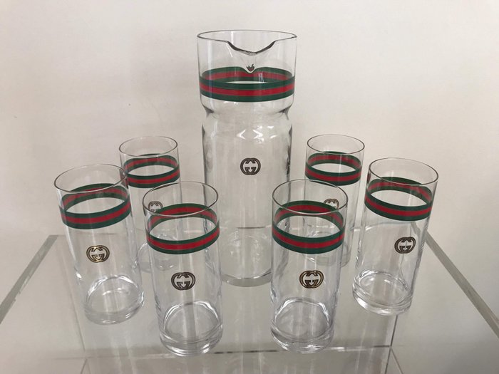 Gucci - Karaffe mit sechs Gläsern - Glas