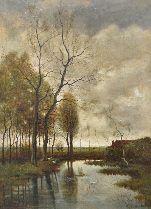 Fredericus van Rossum du Chattel (1856-1917) - Landschap met waterpartij en bomen