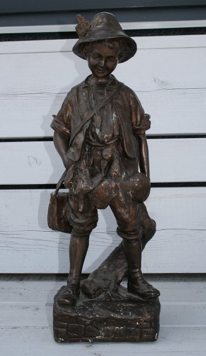 Le jeune chasseur au lièvre (55 cm) - Bronze