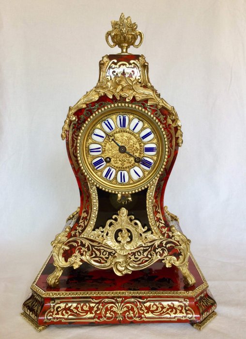 Pendule de prestige Boulle sur console de table, - Bronze doré, Émail, Laiton, tortue - 19ème siècle, Napoléon III