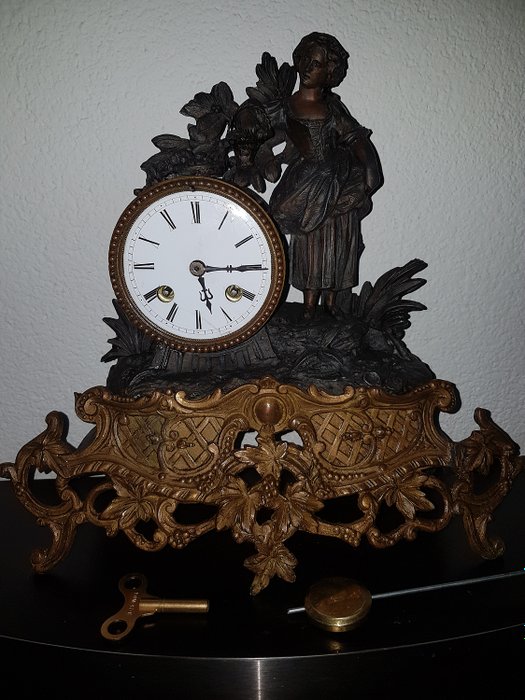 Francuski zegar wahadłowy Japy Feres 1855 - Japy Freres & Ce - Zamak - połowa XIX wieku