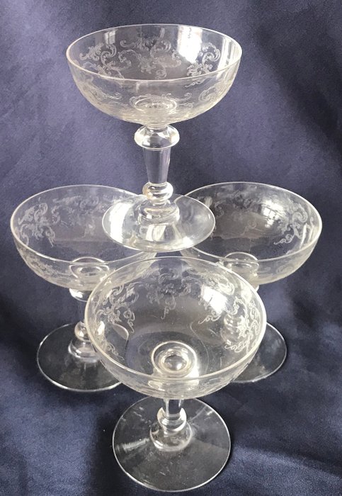 4個古董百家樂香檳小屋眼鏡 - 水晶