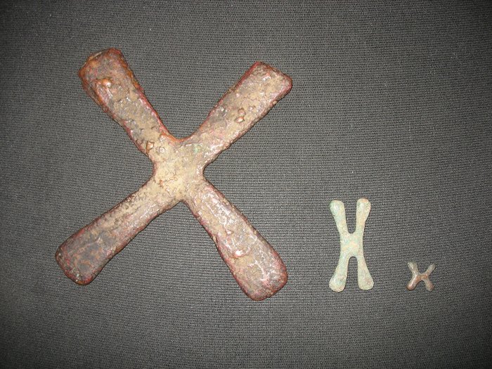 旧非洲货币价值/交叉货币 - 输入'X'和输入'H' - 加丹加十字架 (3) - 铜 - Handa-Falanga - Lukanu - DR Congo 