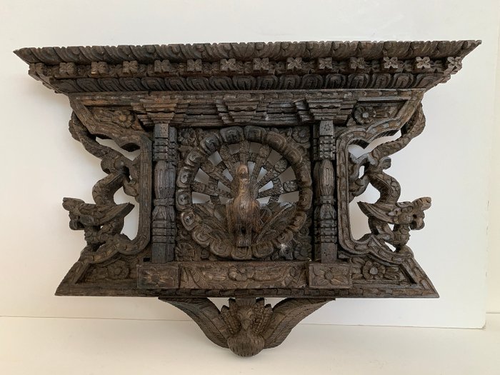 antique Nepalese carvings with peacock - Wood - Nepal - 2nd half of 20th century