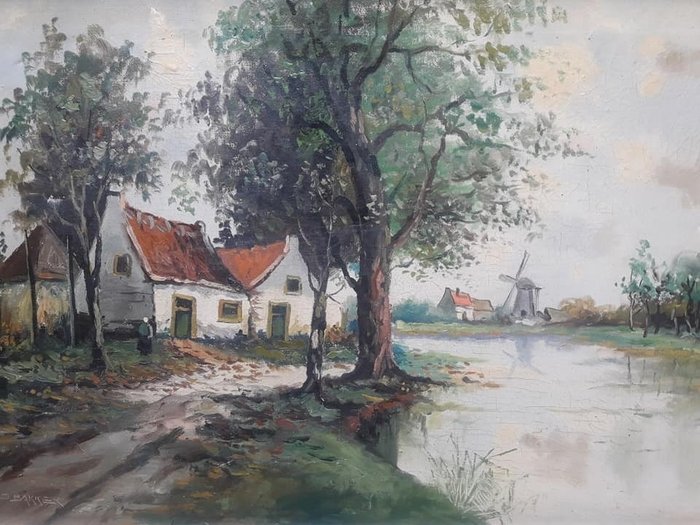 Jan Bakker (1879 - 1944) - Hollands landschap.