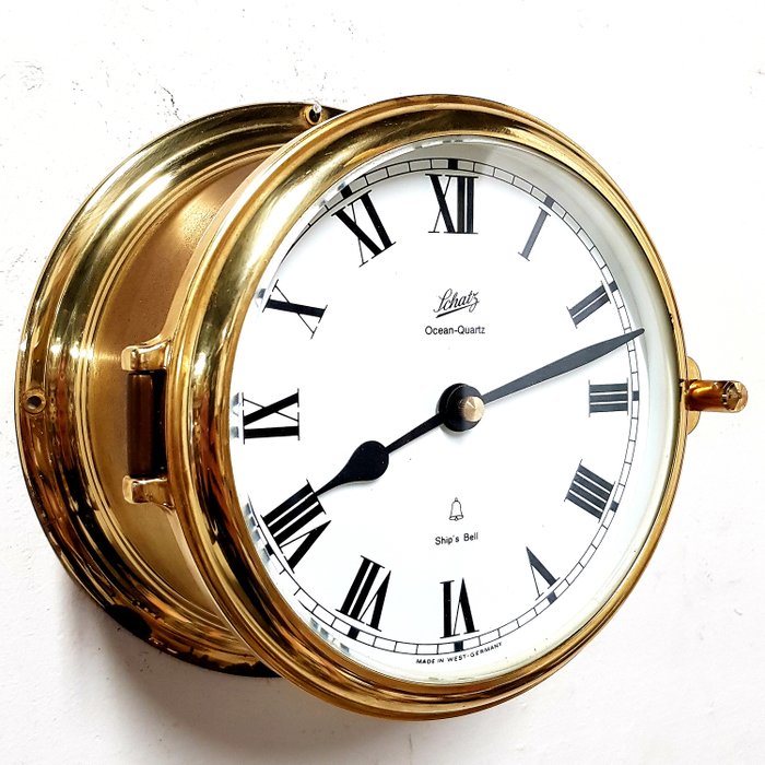 Schatz - Ocean Quartz - Maritime Quality Clock - With Ship's Bell - Brass, Glass