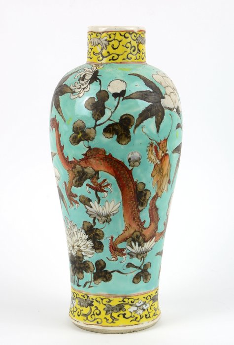 Vaas - Op de manier van dayazhai - Porselein - Twee vliegende draken - China - Guangxu-periode (1871 - 1908)