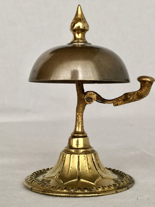 老酒店钟/接待钟或桌铃 - 黄铜/金属，约1900年法国