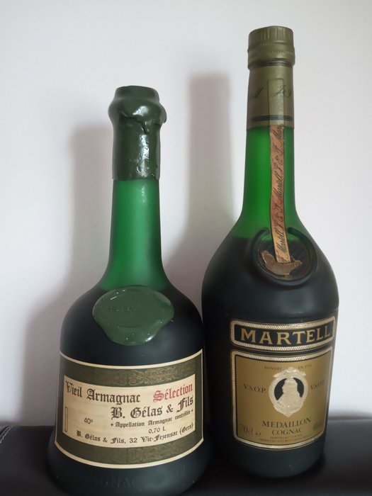 Martell, B Gélas & Fils - Vieil Armagnac Sélection & Martell Médaillon Cognac - b. Années 1970, Années 1980 - 0.7 Litres, 70cl - 2 bouteilles