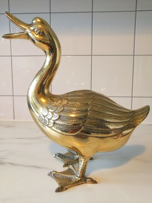 Pato detalhado de latão bronze vintage grande - Bronze, Bronze (pintado de dourado/prateado/patinado/frio), Latão