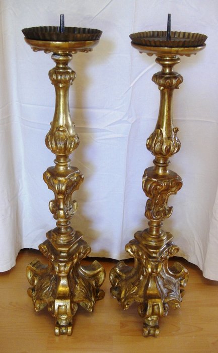 Candlestick (2) - Baroque - Wood - 18th century