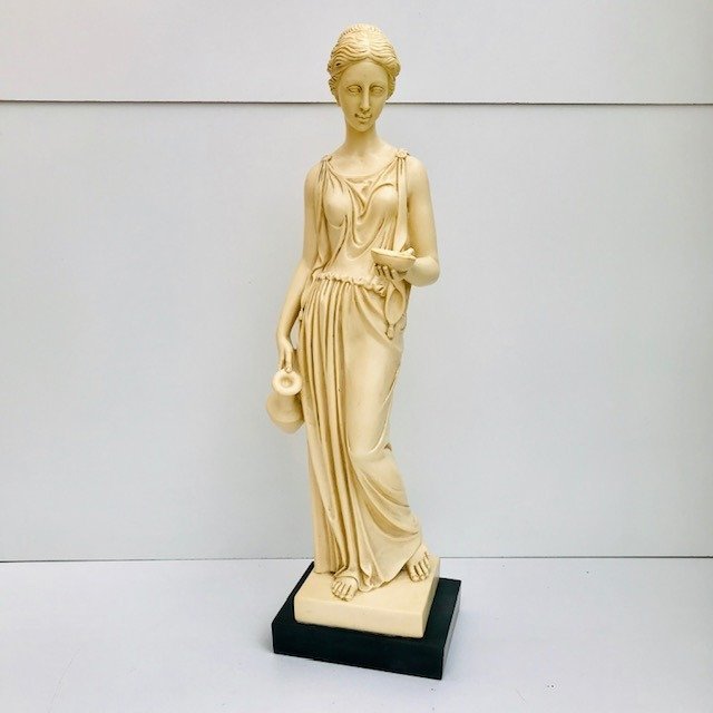 A.Santini - Graziosa statua della dea greca Hebe "il portatore d'acqua" (65 cm) - polvere di marmo