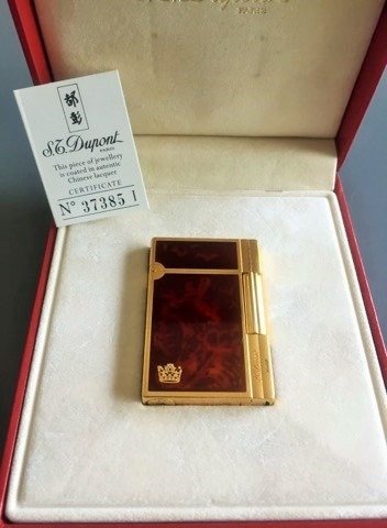 Dupont - Mechero - Juego de caja de corona persa de laca china chapada en oro de 18 quilates