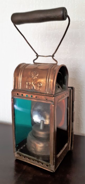 PKP - PKP - Antike Signallampe / Eisenbahnlampe - Kupfer und Glas