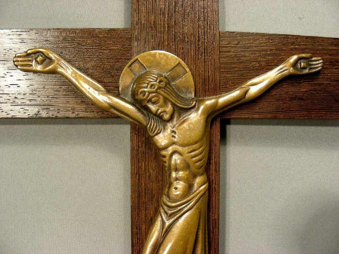 F. Jacques Frères - F. Jacques Frères Crucifix din bronz și lemn de trandafir - Art Deco - Bronz