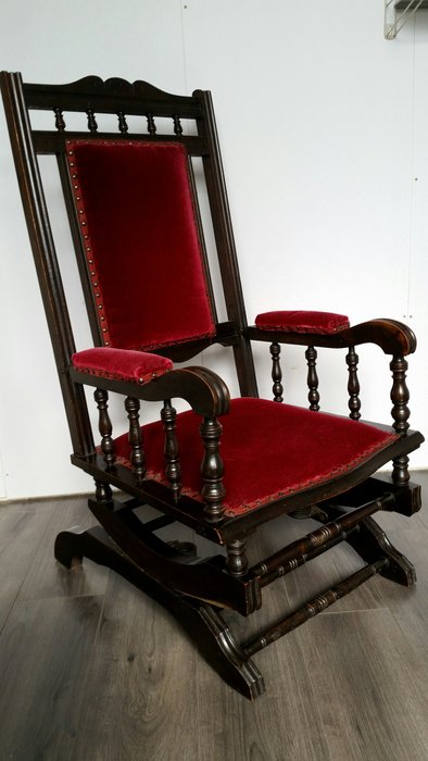 'Rocking chair' met veersysteem - mahoniehout met metaal - Eind 19e eeuw