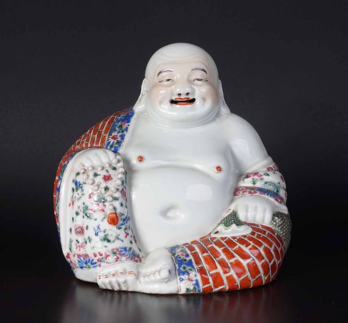 Estátua de porcelana chinesa Hotai buddha (1) - Famille rose - Porcelana - China - Início do século XX