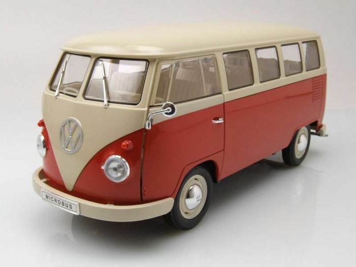 Welly Nex - 1:18 - Volkswagen VW T1 Bus - jaar 1963 rood/beige