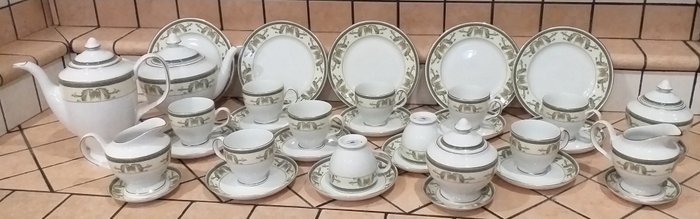 D'ancenne manifacture Porcelaine Richelieu  - D'ancienne manifacture porcelaine Richelieu  - D'ancienne, Tea service x 10 + 6 cake saucers (39) - Ceramic