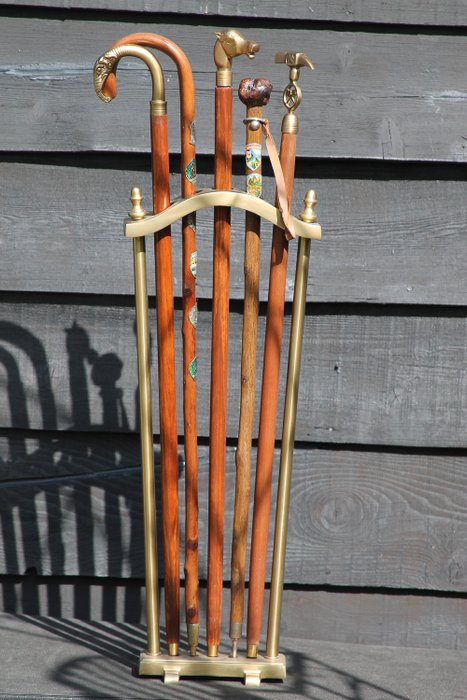 soporte para bastones con 5 bastones hermosos (6) - metal y madera