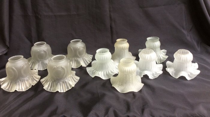 10 antique milk glass lampshades - skirt caps - Glass